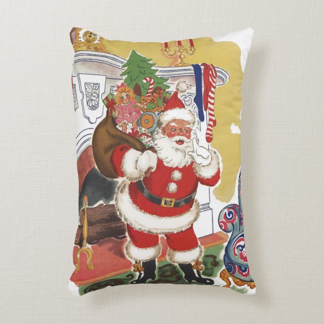 Almofada Decorativa Natal Antigo, Papai Noel Alegre com Presentes (Frente(Vertical))