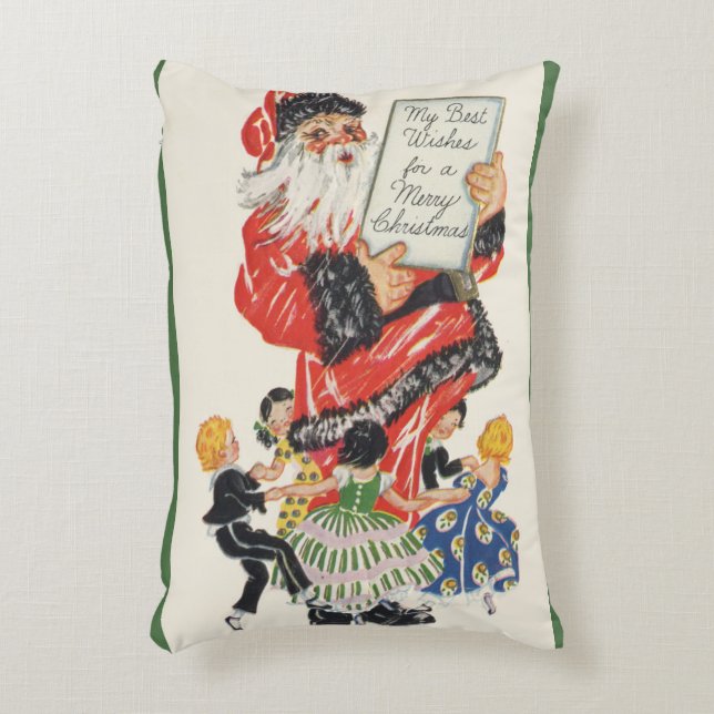 Almofada Decorativa Natal Antigo: Papai Noel e Crianças Dançando (Frente(Vertical))