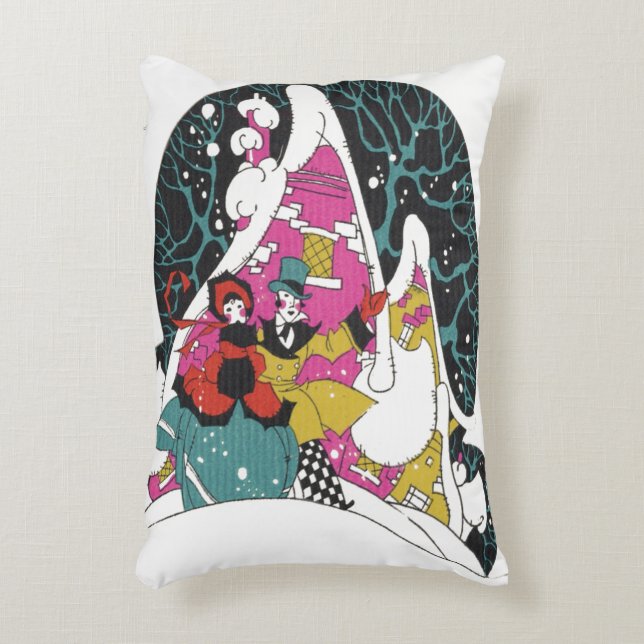 Almofada Decorativa Natal Antigo, Pessoas da Cidade Vitoriana Elegante (Frente(Vertical))