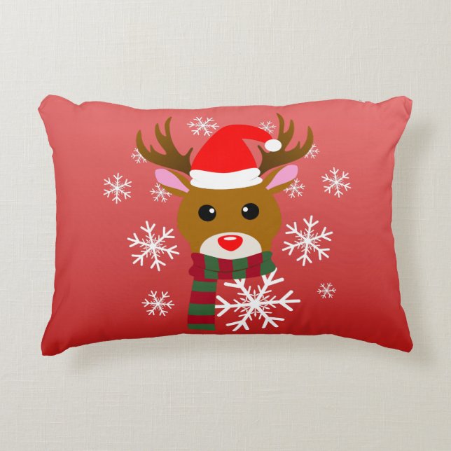 Almofada Decorativa Natal Branco Rudolph Rudolph, Rena Nosada Vermelha (Frente)