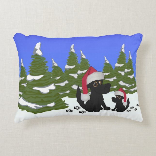 Almofada Decorativa Natal dos Cães Negros (Frente)