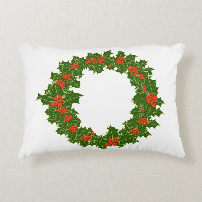Almofada Decorativa Natal Holly Wreath (Frente)