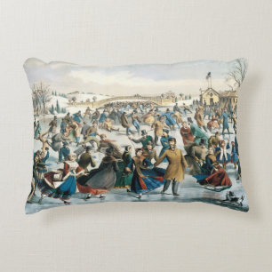 Almofada Decorativa Natal Vitoriano Central Park Currier & Ives