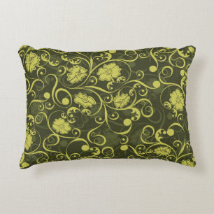 Almofada Decorativa Natureza Negra e Verde Padrão Floral Ilustrado