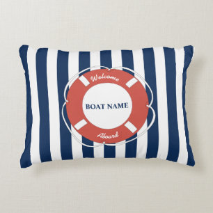 Almofada Decorativa Náutico Azul Strike Bem-vindo A Bordo Nome do Barc