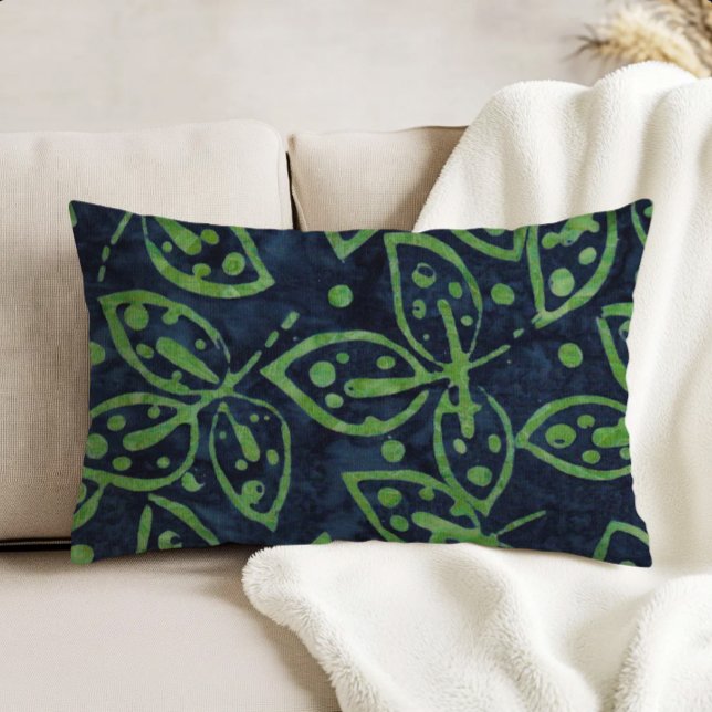 Almofada Decorativa Navy Green Foliage Boho Batik Look (Criador carregado)
