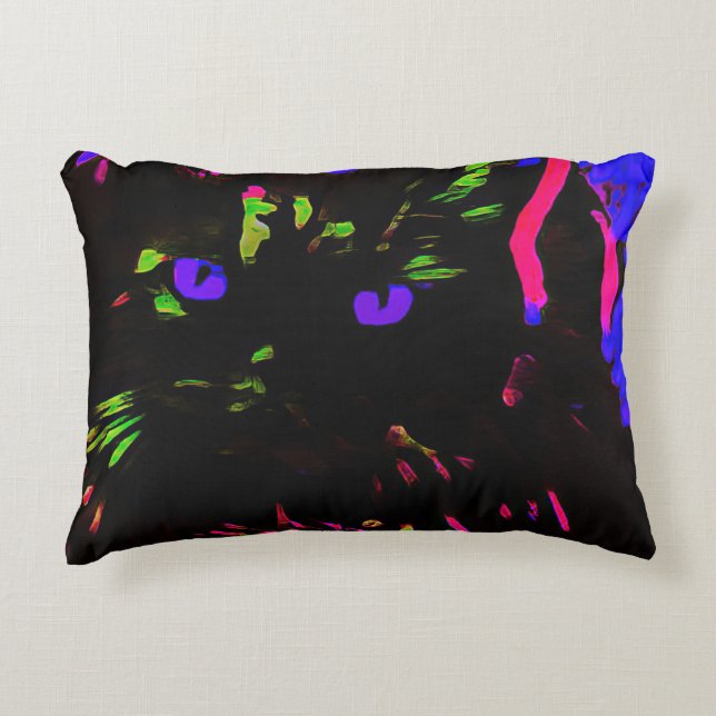 Almofada Decorativa Neon Black Cat com olhos brilhantes (Frente)