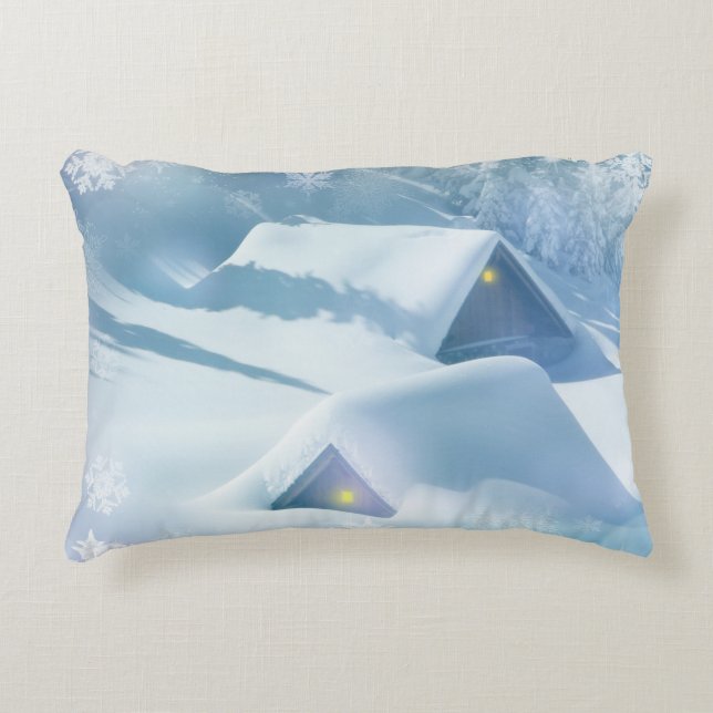 Almofada Decorativa Neve derramada no telhado de uma floresta (Frente)