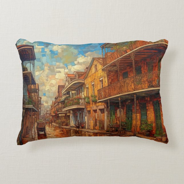 Almofada Decorativa New Orleans French Quarter, Futurismo Art Style (Frente)