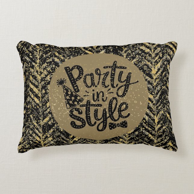 Almofada Decorativa New Year Celebrate,Party in Style,Black Gold  Art (Frente)