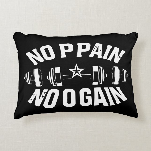 Almofada Decorativa No Pain No Gain Workout Barbell (Frente)