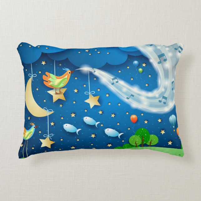 Almofada Decorativa Noite com música e aves (Frente)