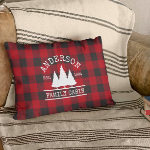 Almofada Decorativa Nome da Família Cabina Xadrez Red Buffalo