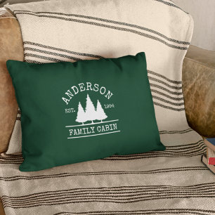 Almofada Decorativa Nome da Família de Cabina Verde Floresta