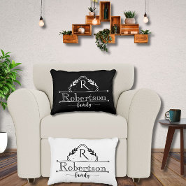 Almofada Decorativa Nome da Família Monograma Dividido Quadro Preto e