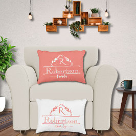 Almofada Decorativa Nome da Família Monograma Dividido Quadro Rosa Cor