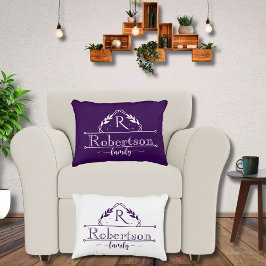 Almofada Decorativa Nome da Família Monograma Dividido Quadro Roxo Rea
