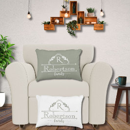 Almofada Decorativa Nome da Família Monograma Dividido Quadro Sage Emp