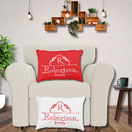 Almofada Decorativa Nome da Família Monograma Dividido Quadro Vermelho