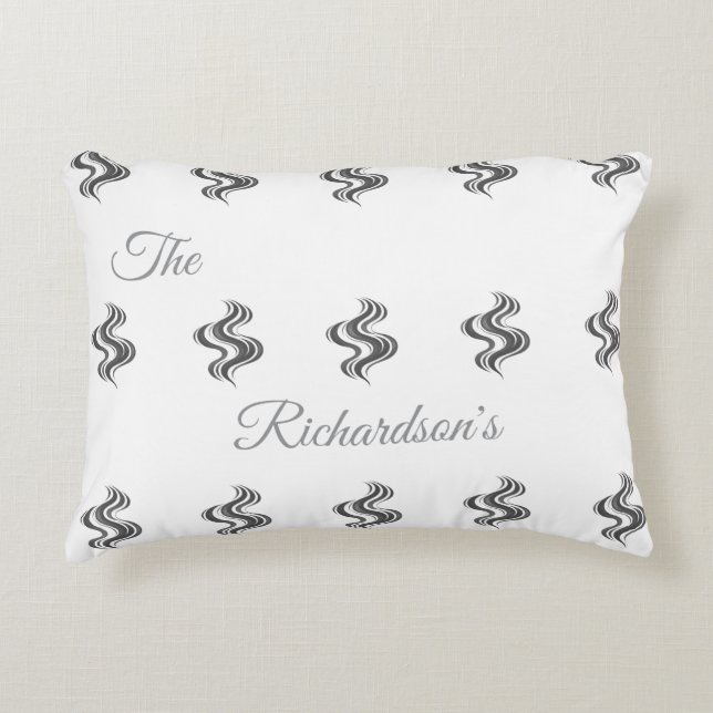 Almofada Decorativa Nome de Família Personalizado Simples Preto e Bran (Frente)