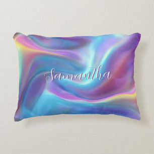 Almofada Decorativa Nome de Script Holográfico bonito Iridescente
