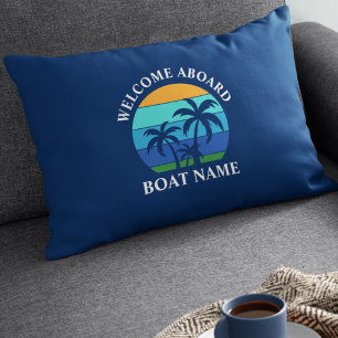 Almofada Decorativa Nome do Barco Palmeiras Sun Bem-vindas a bordo azu