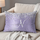 Almofada Decorativa Nome do Monograma da Glitter de Prata Metálica Bru<br><div class="desc">Personalize facilmente este travesseiro de sotaque chique moderno com brilho cintilante bonito prateado em um fundo metálico roxo escovado.</div>