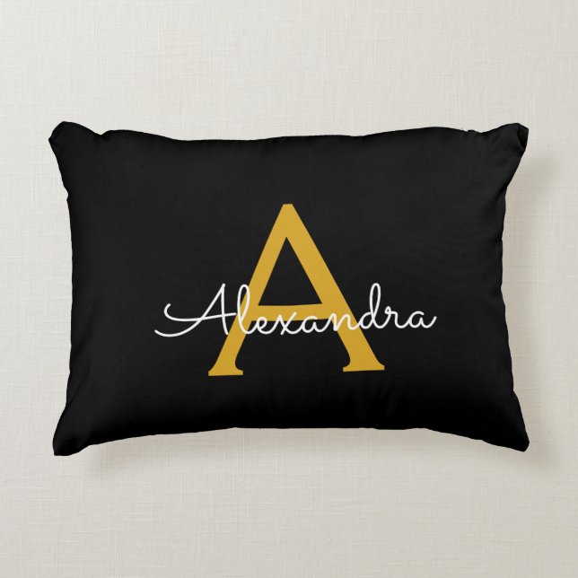 Almofada Decorativa Nome do Monograma Rapariga de Script Moderno Doura (Frente)