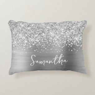 Almofada Decorativa Nome Glam de Prata Espelhado