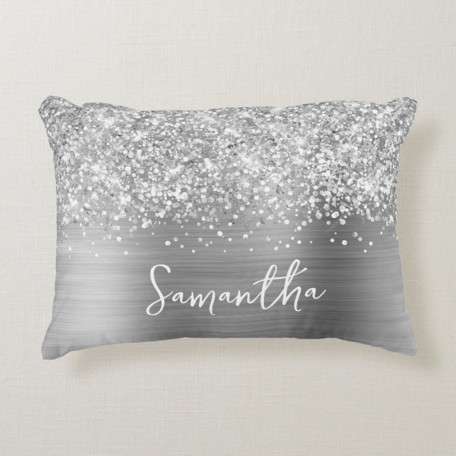 Almofada Decorativa Nome Glam de Prata Espelhado (Frente)