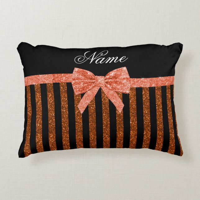 Almofada Decorativa Nome personalizado arcos de faixas de brilho laran (Frente)