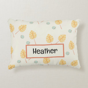 Almofada Decorativa Nome personalizado das folhas tropicais laranja cr