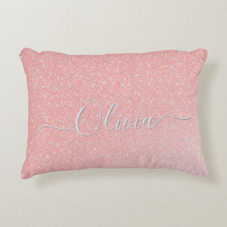 Almofada Decorativa Nome Personalizado do Sparkle Glitter Rosa Pastel