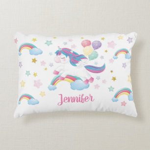 Almofada Decorativa Nome Personalizado do Unicórnio Pastel Rainbow Cut
