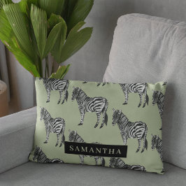 Almofada Decorativa Nome Personalizado e Padrão Selvagem de Zebra Selv