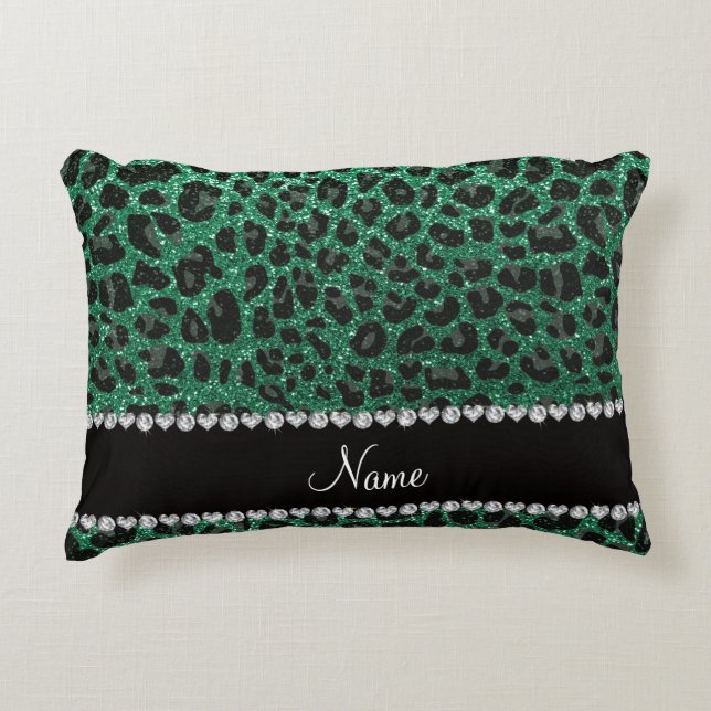 Almofada Decorativa Nome personalizado mint verde brilho leopardo (Frente)