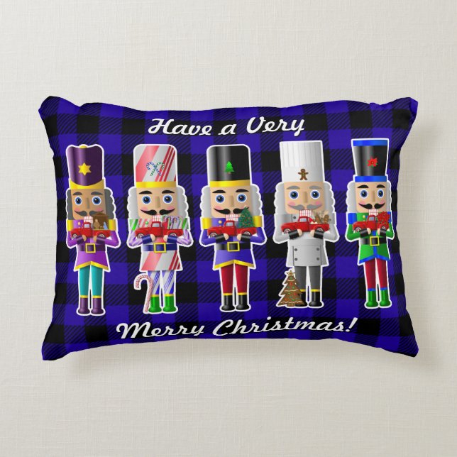 Almofada Decorativa Nozes de Natal com Pequenos Caminhões Vermelhos (Frente)