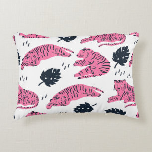 Almofada Decorativa O tigre rosa está em várias posições. Lea trop