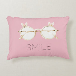 Almofada Decorativa Óculos de Orelhas de Coelho Rosa Branco Sorriso
