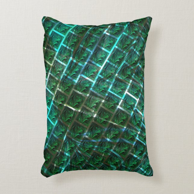 Almofada Decorativa "Olhos enquadrados verdes", arranhões e grelha azu (Frente(Vertical))