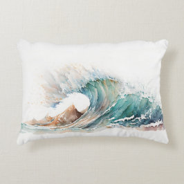 Almofada Decorativa Onda Oceânica de Aquarela