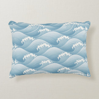 Almofada Decorativa 🌊 Ondas Azuis Suaves do Oceano Estilo Moderno Cos