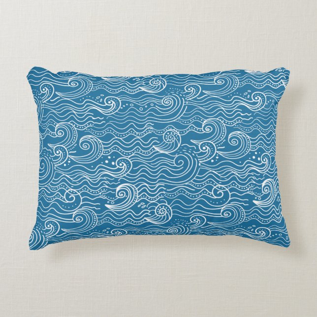 Almofada Decorativa Ondas de Verão Azul e Branco (Frente)