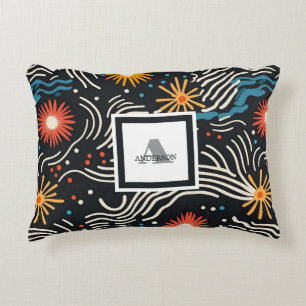 Almofada Decorativa Ondas Florais de Abstrato vibrantes em preto