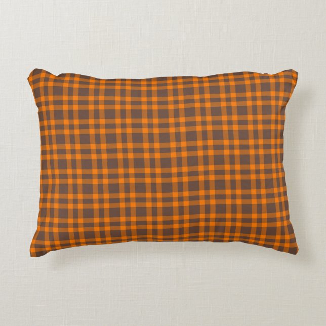 Almofada Decorativa Orange Brown Plaid Pattern (Frente)