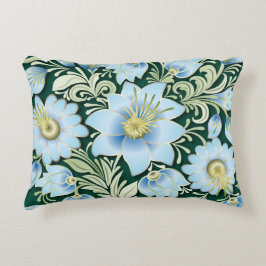 Almofada Decorativa Ornamento Floral abstrato Azul em Fundo Verde
