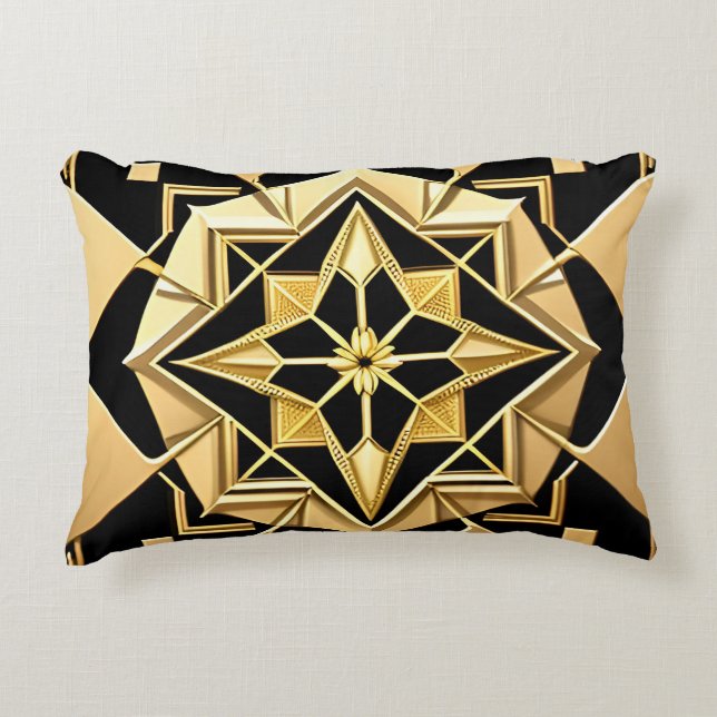 Almofada Decorativa Ornamento Geométrico Dourado (Frente)