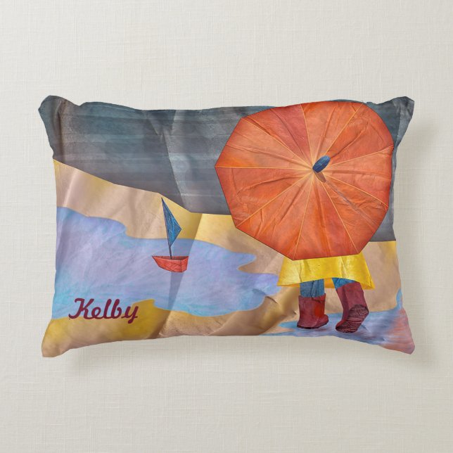 Almofada Decorativa Os dias de Mabell, espirrando em uma poça (Frente)