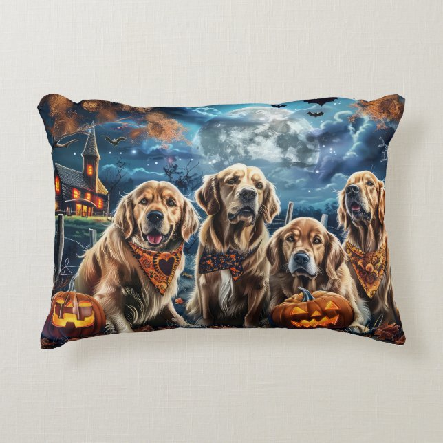 Almofada Decorativa Ouro Retriever Halloween Spooky (Frente)