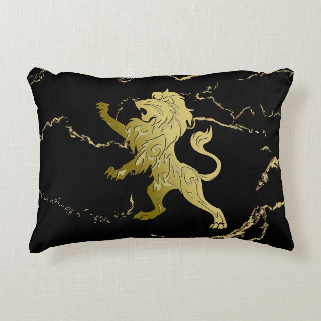 Almofada Decorativa Ouro Royal Lion Black Marble (Frente)
